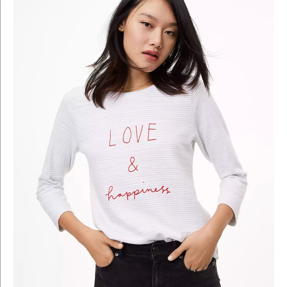 Loft Love & Happiness striped sweatshirt